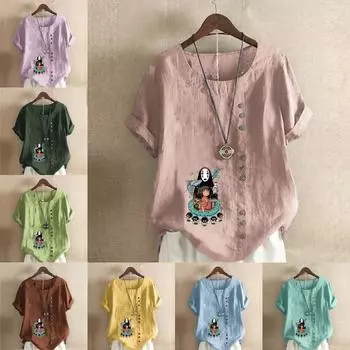 Женская мода с принтом персонажей мультфильмов футболка с коротким рукавом свободная хлопковая рубашка повседневная свободная летняя блузка топы больших размеров S розовый