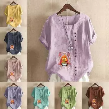Женская мода с принтом персонажей мультфильмов футболка с коротким рукавом свободная хлопковая рубашка повседневная свободная летняя блузка топы больших размеров S розовый