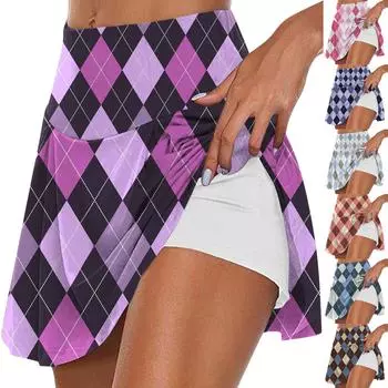 Женская мода с принтом, повседневная спортивная фитнес-беговая йога, теннисная юбка, плиссированная короткая юбка, шорты, полуюбка L синий