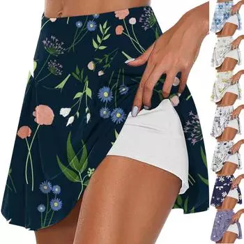 Женская мода с принтом, повседневная спортивная фитнес-беговая йога, теннисная юбка, плиссированная короткая юбка, шорты, полуюбка L