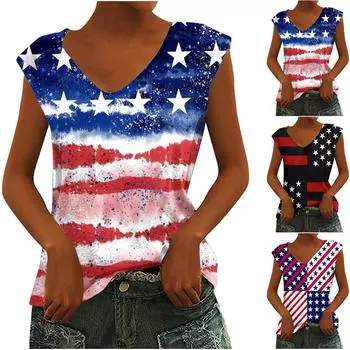 Женская мода с принтом, повседневный жилет с v-образным вырезом, свободная футболка, топы, блузка XXL чёрный