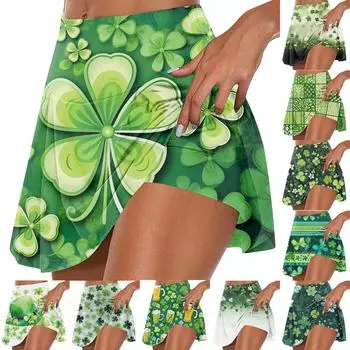Женская мода с принтом Святого Патрика, повседневная спортивная фитнес-беговая йога, теннисная юбка, плиссированная короткая юбка, шорты, полуюбка L