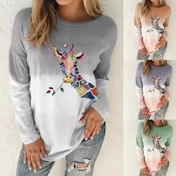 Женская мода с принтом тай-дай, свободные топы с длинными рукавами, блузка с градиентом, толстовка M зелёный