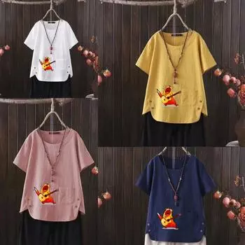 Женская мода с принтом в виде мультяшной мыши, летняя повседневная свободная футболка с коротким рукавом, летняя блузка, топы S белый