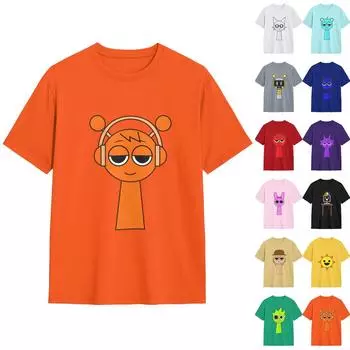 Женская мода с рисунком из мультфильма, круглый вырез, короткий рукав, топ M шафрановый