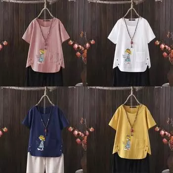 Женская мода с рисунком из мультфильма, летняя повседневная свободная футболка с коротким рукавом, летняя блузка, топы S белый