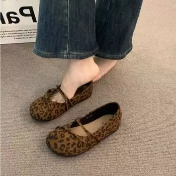 Женская мода с рисунком животных на плоской подошве, винтажная обувь с круглым носком, все включено, обувь Boken 2024, осенняя удобная обувь на мягкой подошве 36