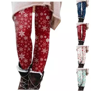 Женская мода с рождественским принтом, высокопрочные эластичные мягкие леггинсы на животе L синий
