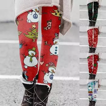 Женская мода с рождественским принтом, высокопрочные эластичные мягкие леггинсы на животе, брюки L зелёный