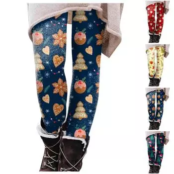Женская мода с рождественским принтом, высокопрочные эластичные мягкие леггинсы на животе L синий
