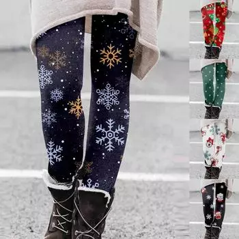 Женская мода с рождественским принтом, высокопрочные эластичные мягкие леггинсы на животе, брюки L чёрный