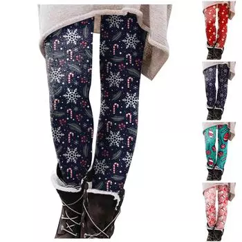 Женская мода с рождественским принтом, высокопрочные эластичные мягкие леггинсы на животе L чёрный