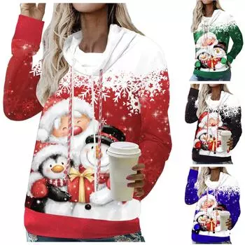 Женская мода с Рождеством однотонная Повседневная толстовка с длинными рукавами и завязками на шнуровке пальто XL чёрный