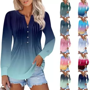 Женская мода с рукавами-фонариками, плиссированная футболка с V-образным вырезом, туника, топ L армия зеленый