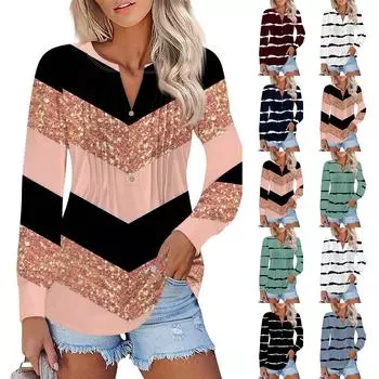 Женская мода с рукавами-фонариками, плиссированная футболка с V-образным вырезом, туника, топ XXL