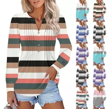 Женская мода с рукавами-фонариками, плиссированная футболка с V-образным вырезом, туника, топ S синий