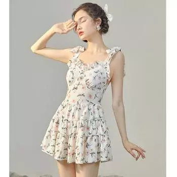 Женская мода с рюшами и цветочным принтом, купальник-комбинация, цельный купальник с шортами для мальчиков, Монокини с контролем живота, купальный костюм с горячими источниками, женский купальный костюм M