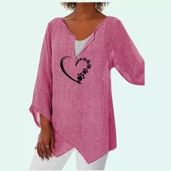 Женская мода с v-образным вырезом 3/4 и длинным рукавом, женский тонкий топ с принтом, пуловер больших размеров, свободные блузки S белый