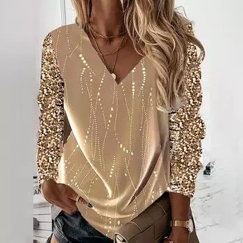 Женская мода с v-образным вырезом и длинными рукавами, пуловер, блузка XL жёлтый