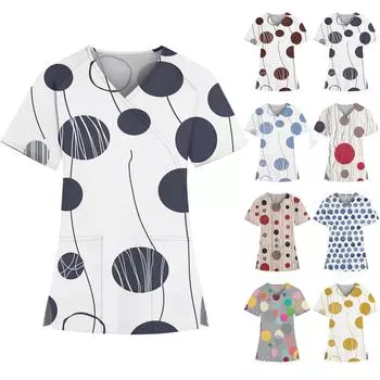 Женская мода с v-образным вырезом и цветочным принтом, с короткими рукавами и карманами, топы L синий