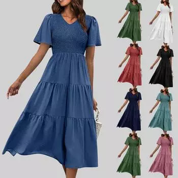 Женская мода с v-образным вырезом и рукавами, летняя вечерняя вечеринка, женский карманный жилет с принтом, длинное платье XXL армия зеленый