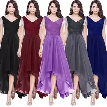 Женская мода с v-образным вырезом и коротким рукавом на груди, сексуальное вечернее длинное платье M темно-синий