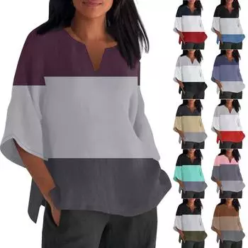 Женская мода с v-образным вырезом и принтом, свободная повседневная футболка с коротким рукавом, топ L чёрный