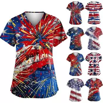 Женская мода с v-образным вырезом, короткими рукавами и карманами, топы с принтом L чёрный