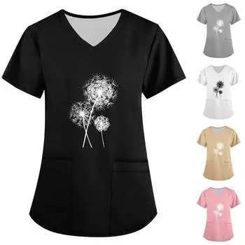 Женская мода с v-образным вырезом, короткими рукавами и карманами, топы с принтом L серый