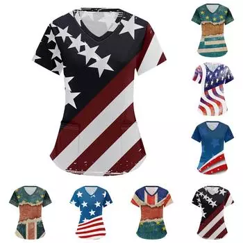 Женская мода с v-образным вырезом, короткими рукавами и карманами, топы с принтом L чёрный