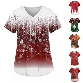 Женская мода с v-образным вырезом, короткими рукавами и карманами, топы с принтом M белый