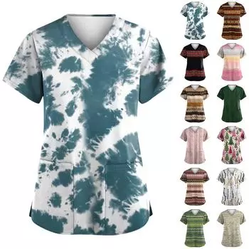 Женская мода с v-образным вырезом, короткими рукавами и карманами, топы с принтом L чёрный