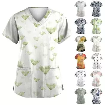 Женская мода с v-образным вырезом, короткими рукавами и карманами, топы с принтом L чёрный