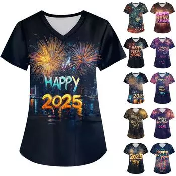 Женская мода с v-образным вырезом, короткими рукавами и карманами, топы с принтом L чёрный