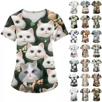 Женская мода с v-образным вырезом, короткими рукавами и карманами, топы с принтом L армия зеленый