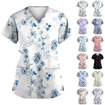 Женская мода с v-образным вырезом, короткими рукавами и карманами, топы с принтом L чёрный