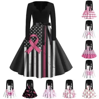 Женская мода с v-образным вырезом, повседневные тонкие винтажные платья с длинным рукавом и принтом XXXXL