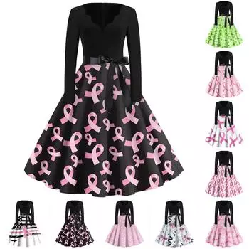 Женская мода с v-образным вырезом, повседневные тонкие винтажные платья с длинным рукавом и принтом XL