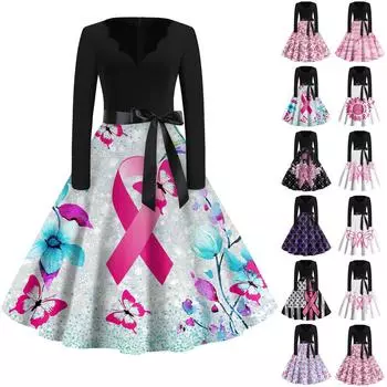 Женская мода с v-образным вырезом, повседневные тонкие винтажные платья с длинным рукавом и принтом XXXXL чёрный