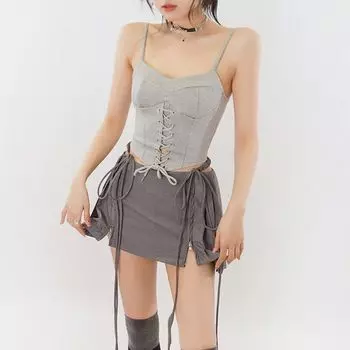 Женская мода с высокой талией плиссированная мини-юбка с тонкой талией Повседневная теннисная юбка S серый