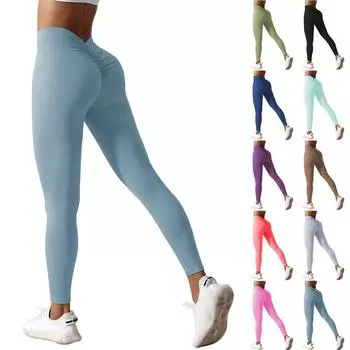 Женская мода с высокой талией, приподнимающая бедра, верхняя одежда для спорта на открытом воздухе, бесшовная одежда для фитнеса, обтягивающие штаны для йоги M чёрный