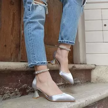 Женская мода Серебряный атласный браслет Камень 5 см Туфли на каблуках