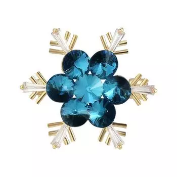 Женская мода, серые хрустальные броши со снежинками для женщин, роскошная круглая брошь из сплава золотого цвета с цирконием, булавки синий