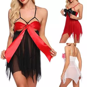 Женская мода, сетчатая пряжа, кружево, перспективный бант, сексуальное нижнее белье на бретельках, ночная юбка L