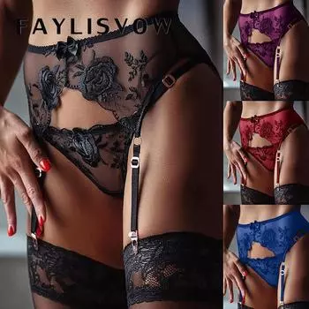 Женская мода сетчатые шелковые перспективные вышитые однотонные трусики-носки нижнее белье M