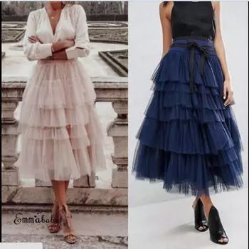 Женская мода Сетка Высокая Элегантная эластичная талия Сетчатая повседневная юбка S синий