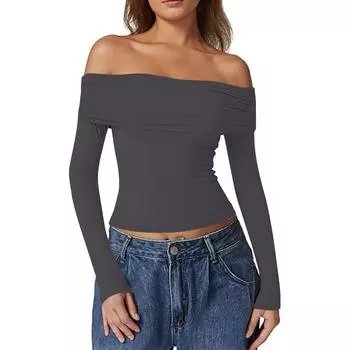 Женская Мода Сексуальная Блузка с Открытым Плечом Desire с Длинным Рукавом из Молочного Шелка XS