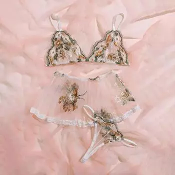 Женская мода Сексуальная кружевная прозрачная пижама Сексуальный комплект нижнего белья L белый