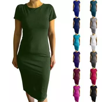 Женская мода сексуальная однотонная сумка эластичное платье с короткими рукавами L