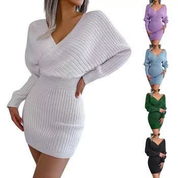 Женская мода сексуальная юбка с крестообразным V-образным вырезом и запахом на бедрах шерстяное платье L чёрный